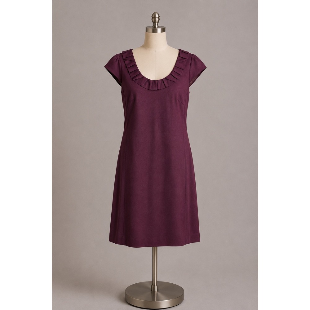 J.Crew Collection Wool Blend Sheath Dress Size 4 Plum Eggplant Ruffle Neck Lined